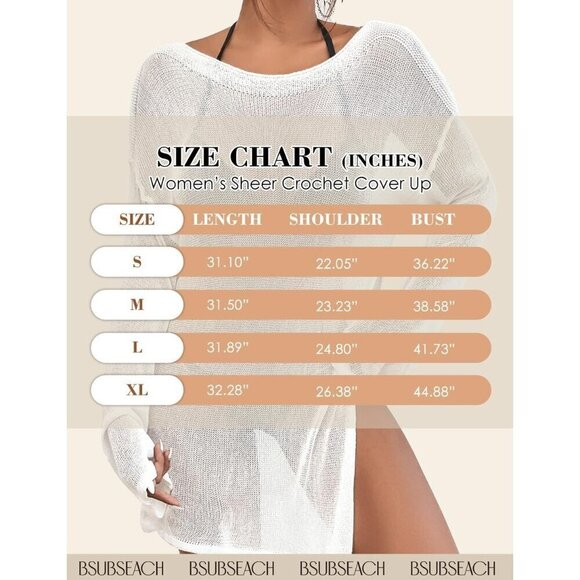 Crochet Beach Cover Up Swimsuit Cover  Up Sheer Top Side Split for Women - Picture 6 of 6